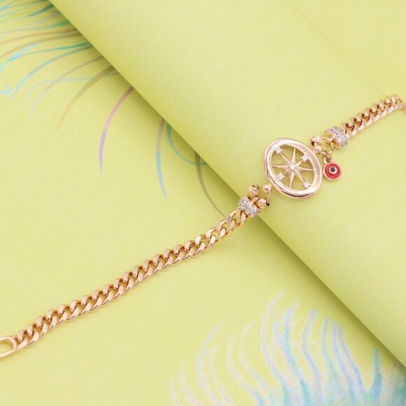 "Rose Gold Bracelet with Compass Charm and Red Evil Eye, XPBL0788 - Picture 6 of 12